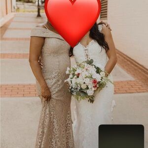 R&M Richards Womens Empire Waist Glitter Formal Dress - Champagne